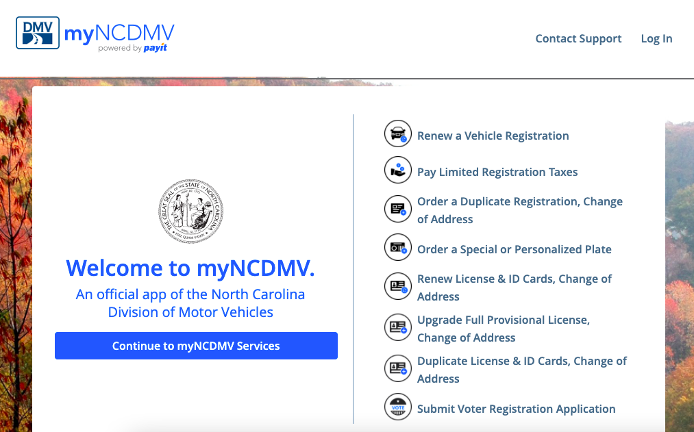 myNCDMV services screenshot