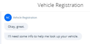 myNCDMV chatbot - Vehicle Registration